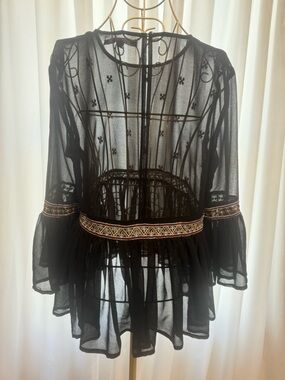 Chelsea & Violet Embroidered Sheer Peplum Top